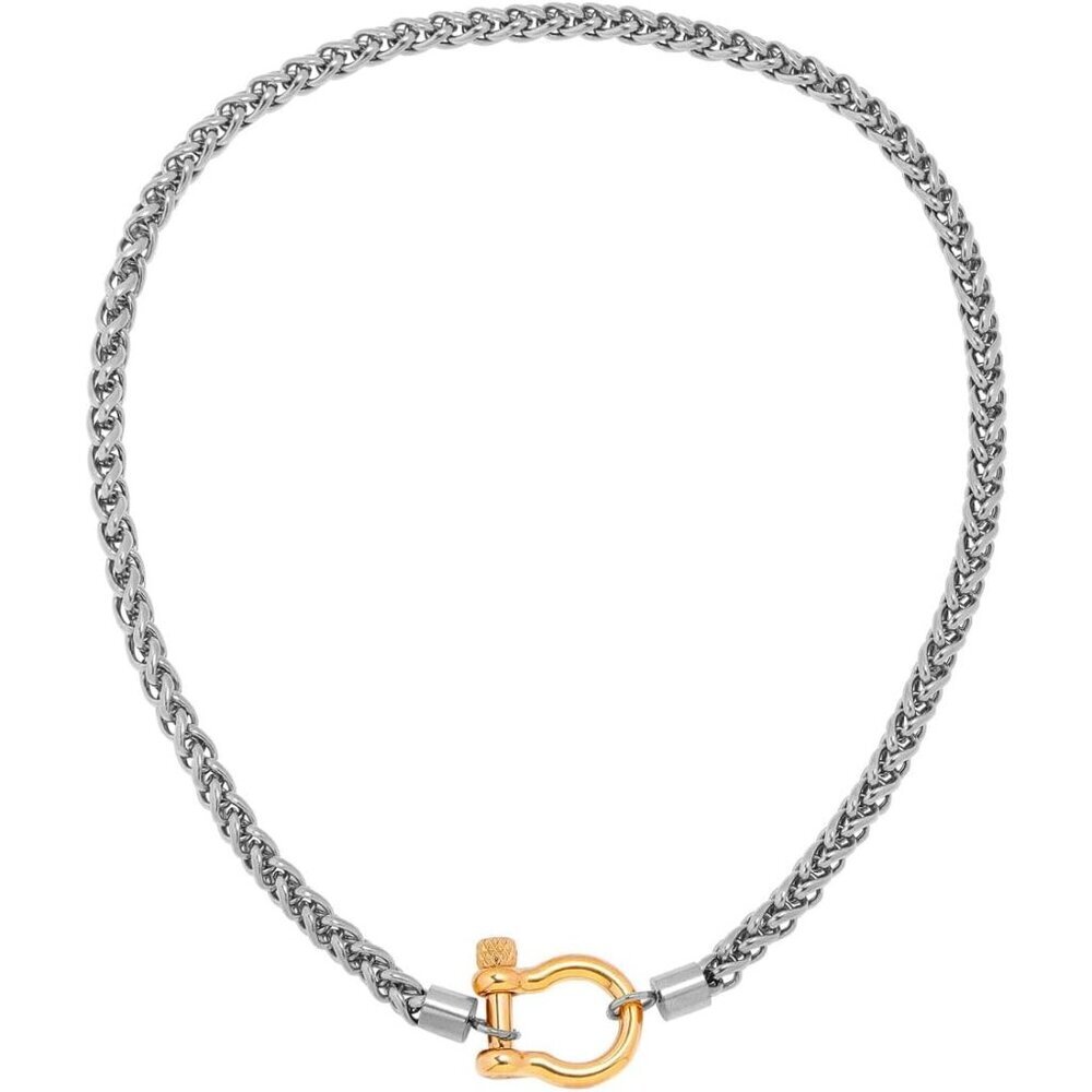 Heavy Screw Anchor Shackle Wheat Chain Necklace for Women, 18.5 inch Gold/Silver